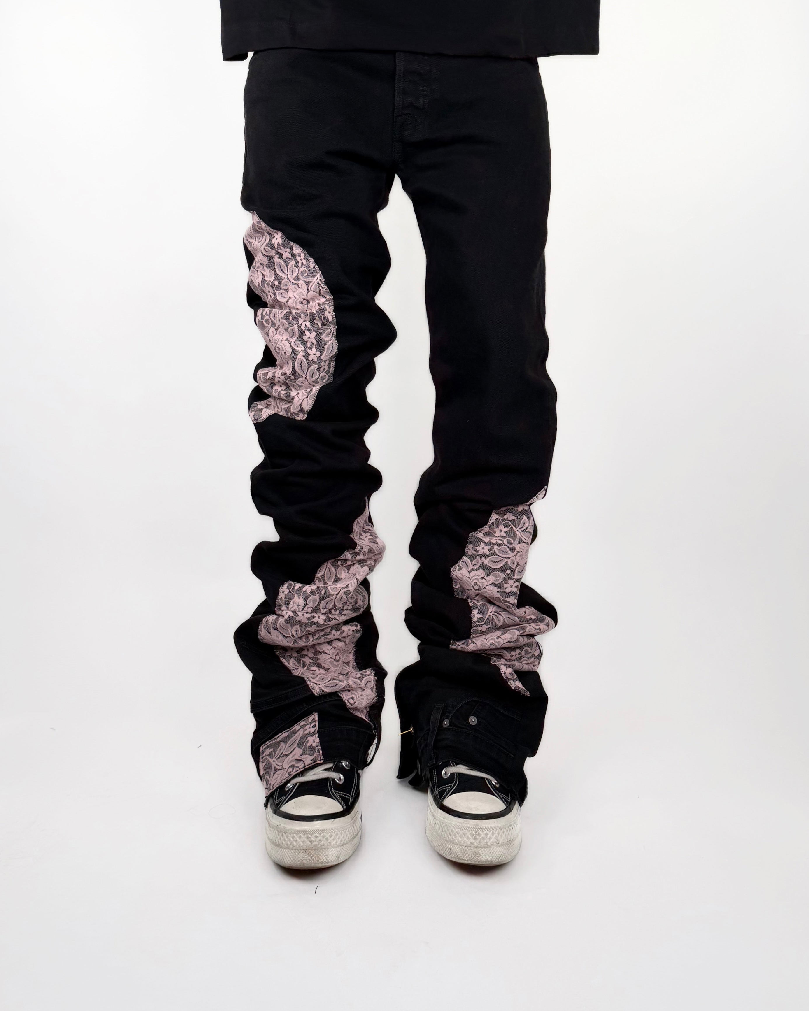 Stacked lace denim