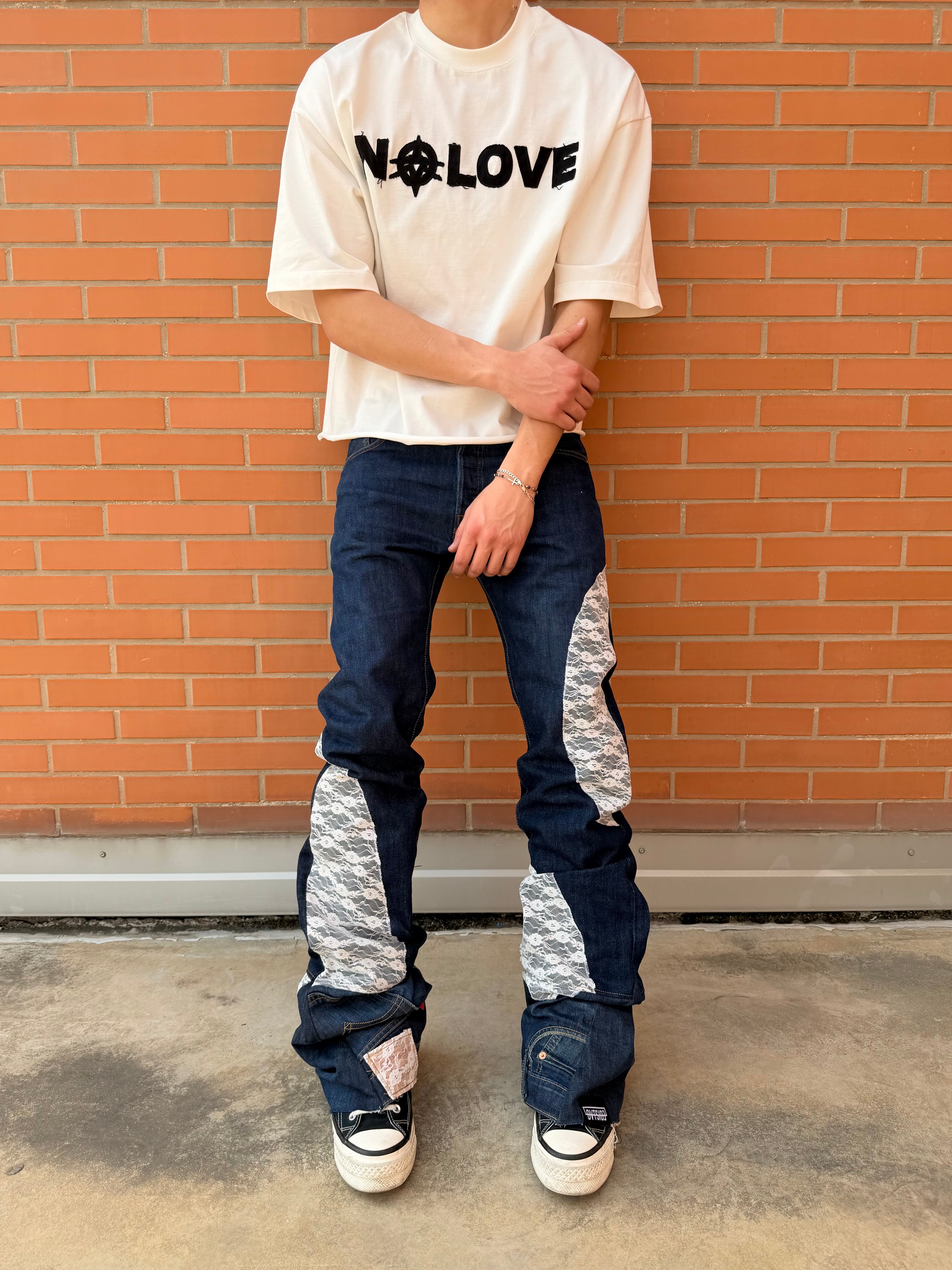 Stacked lace denim