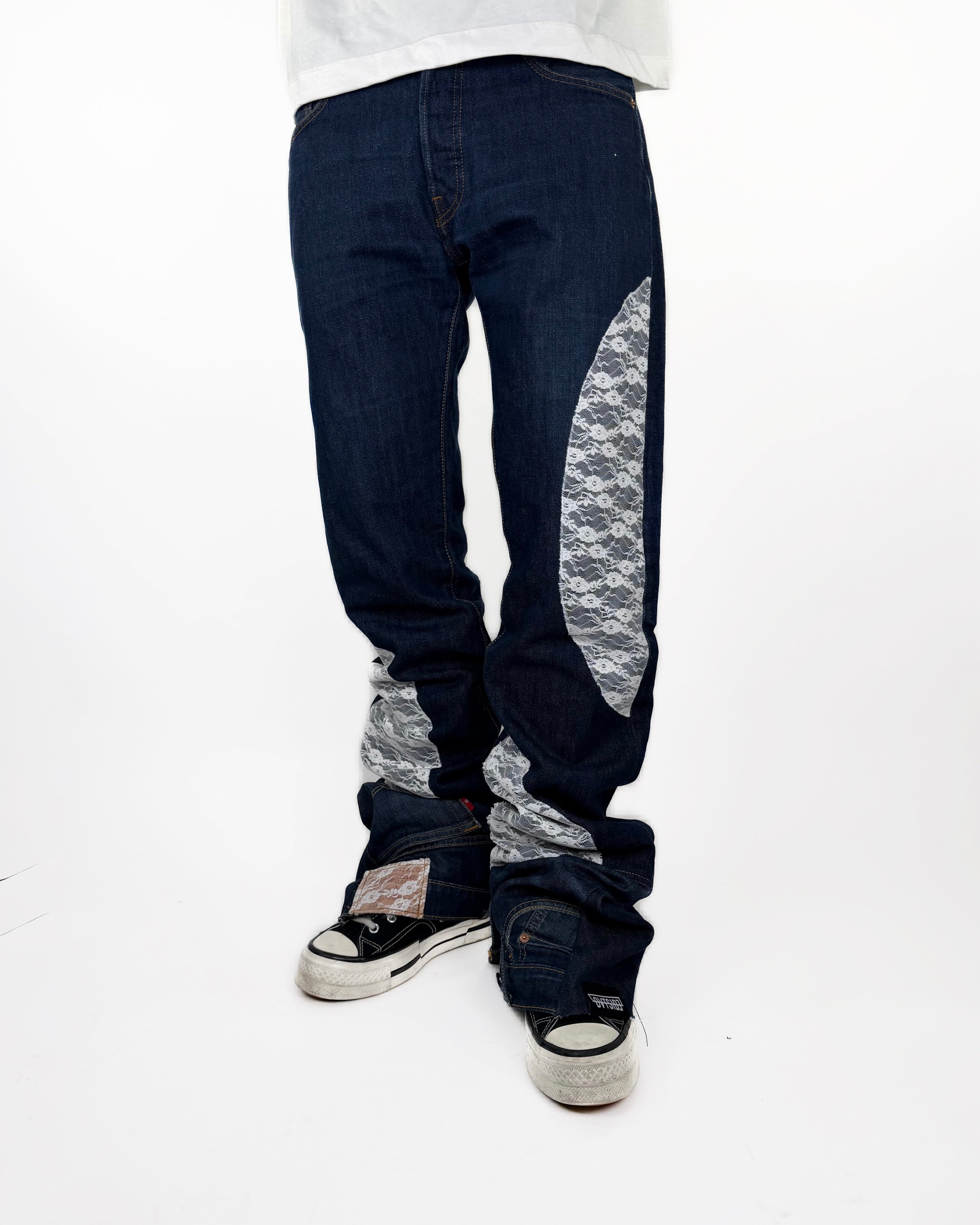 Stacked lace denim