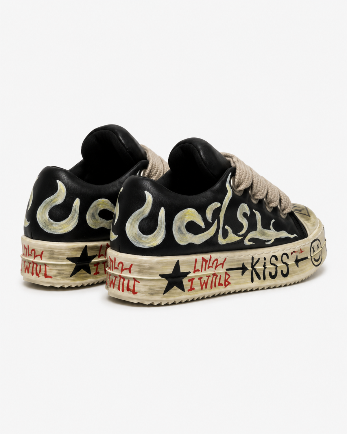 Graffiti Flame Chunky Sneaker - Black