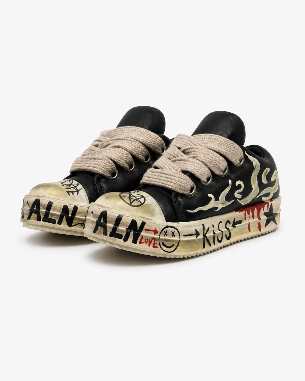 Graffiti Flame Chunky Sneaker - Black