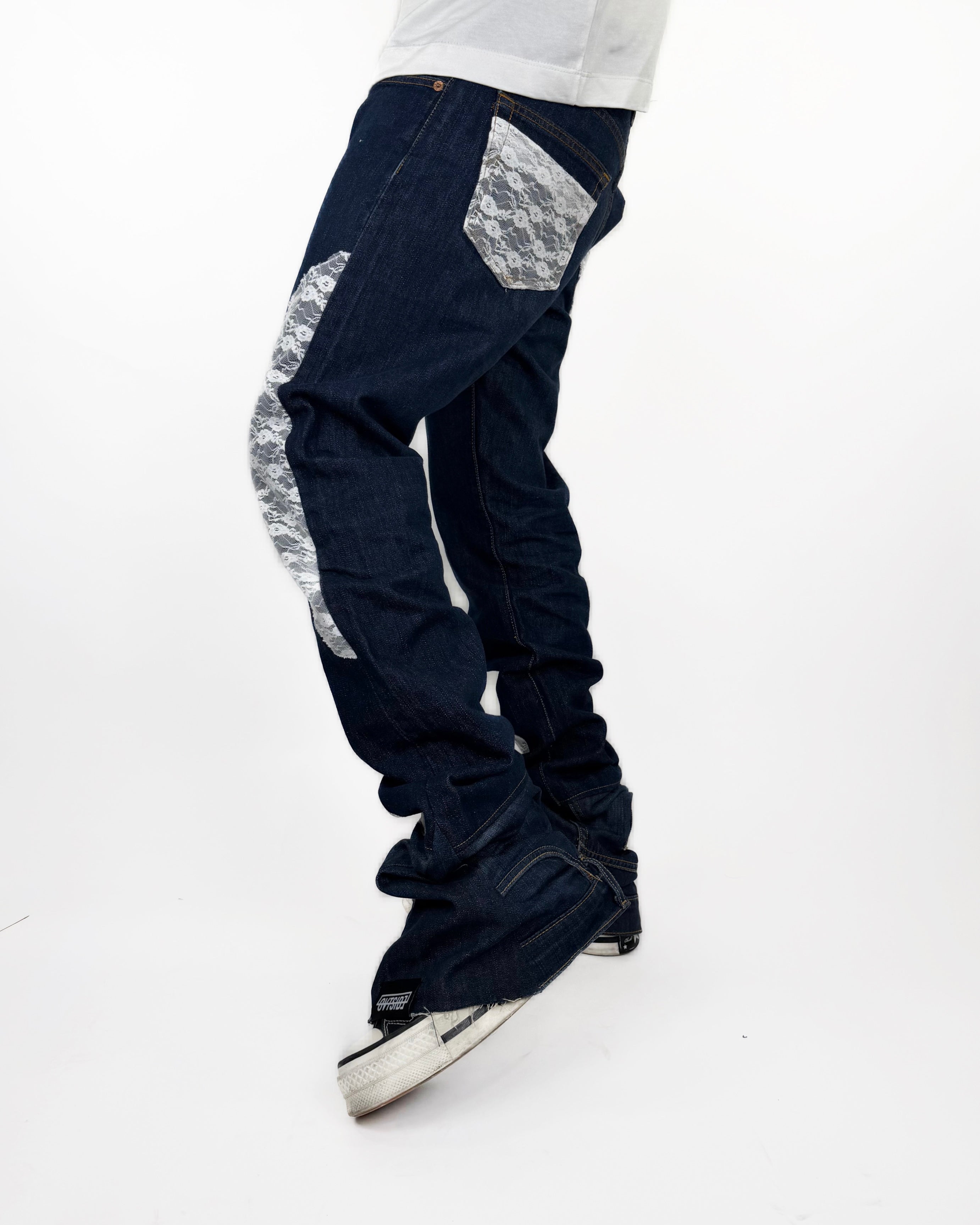 Stacked lace denim