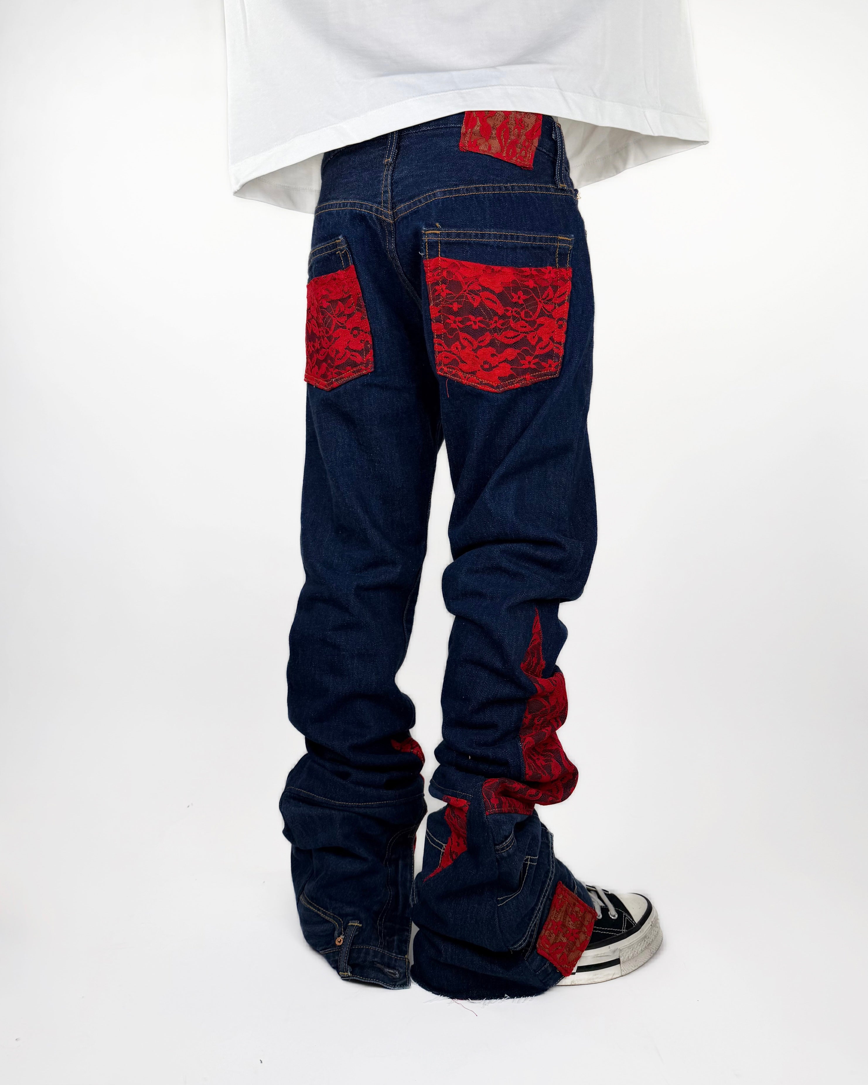 Stacked lace denim