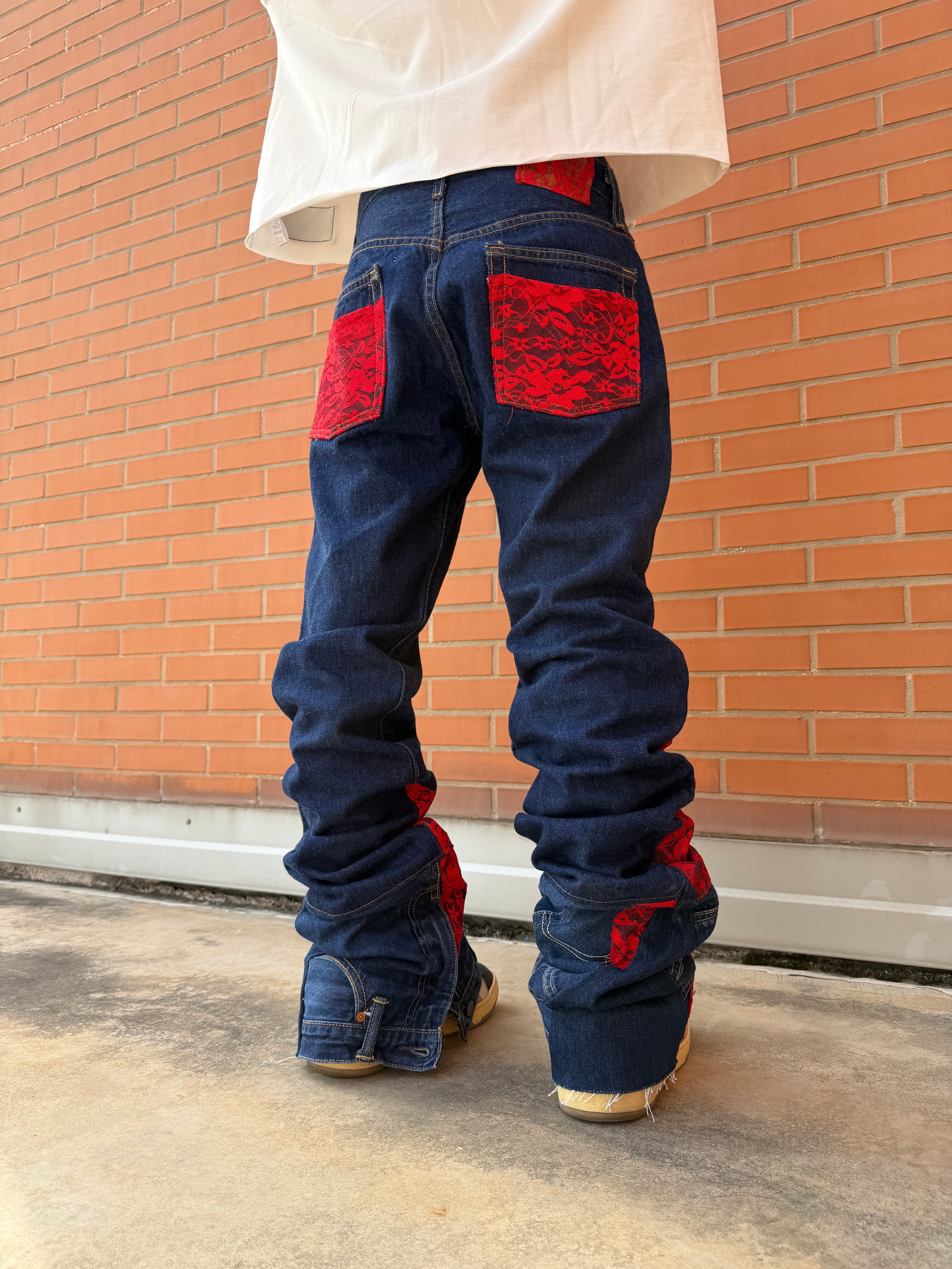 Stacked lace denim